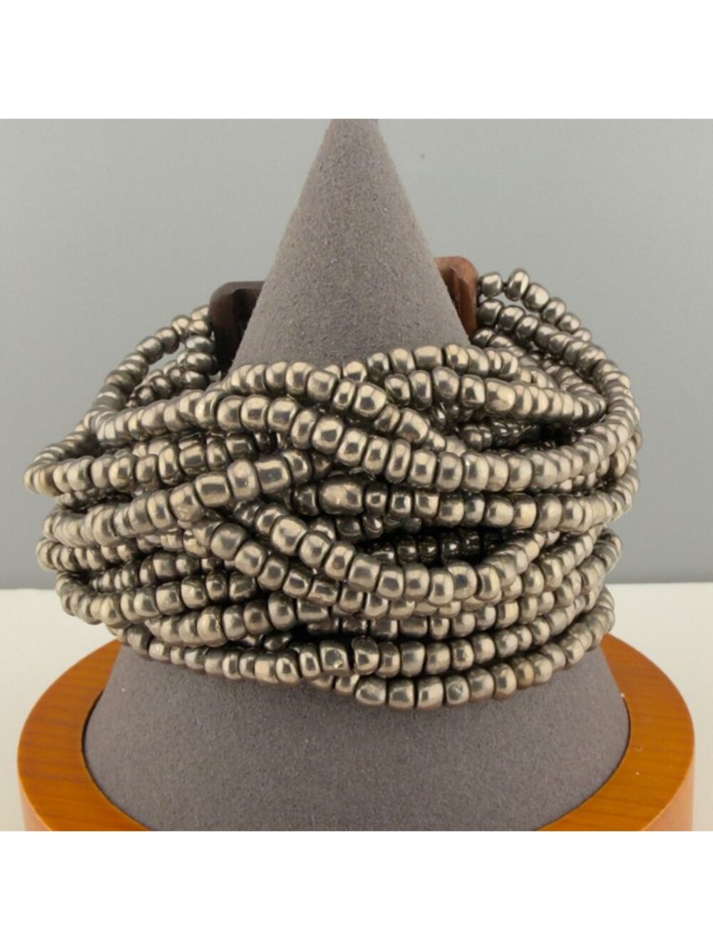 Multi Strand Beaded Bracelet Metallic Stretch Seed Bead Boho Layered